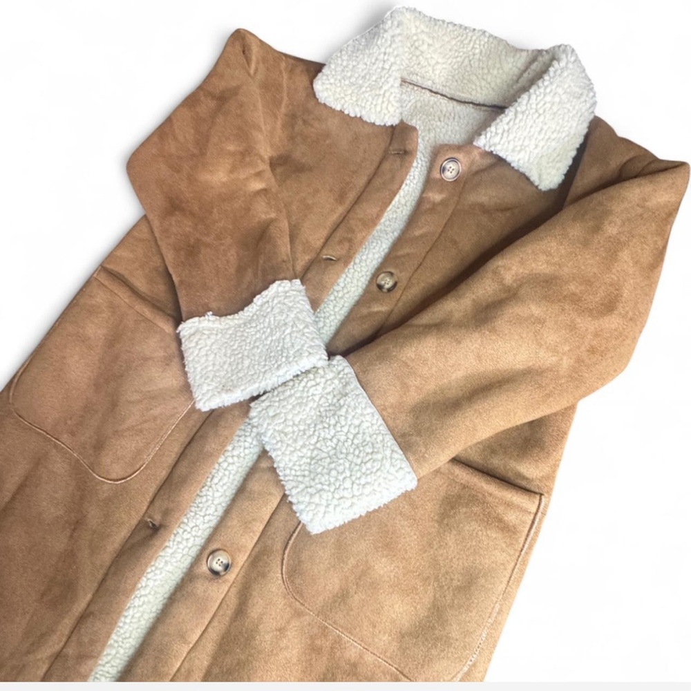 SHEIN Tan Teddy Jacket with Cream Accents